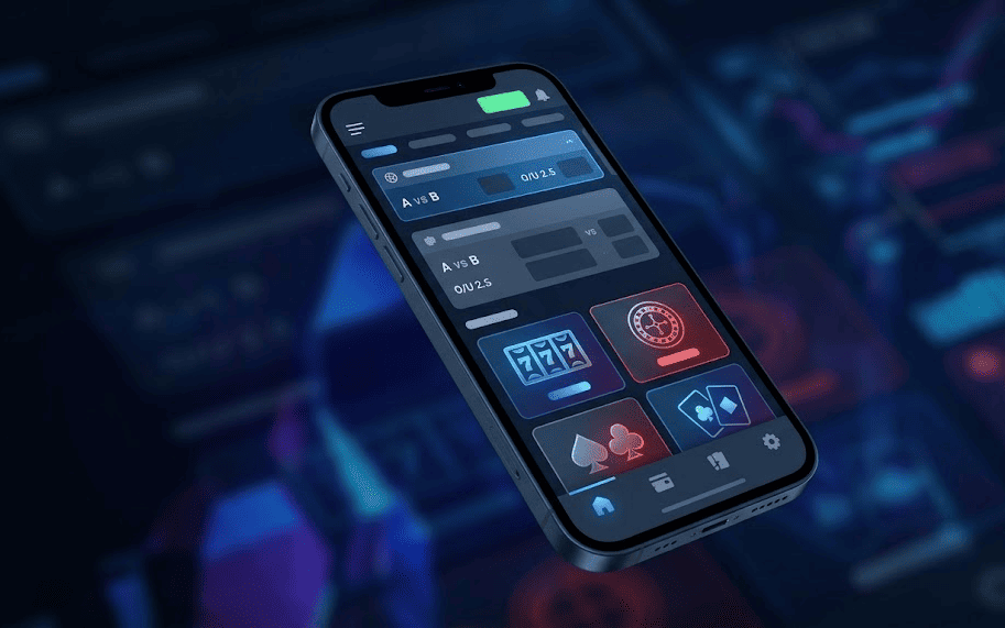 Betcris App en un smartphone con menú de deportes y casino